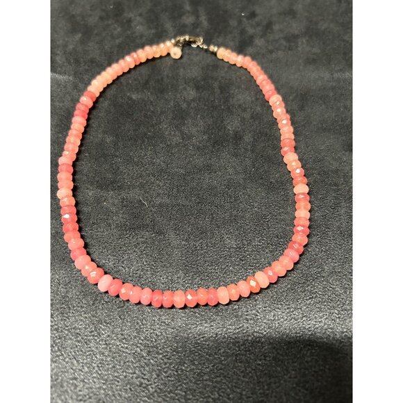 16"natural pink Rhodochrosite beaded necklace 925 tested - Picture 3 of 7